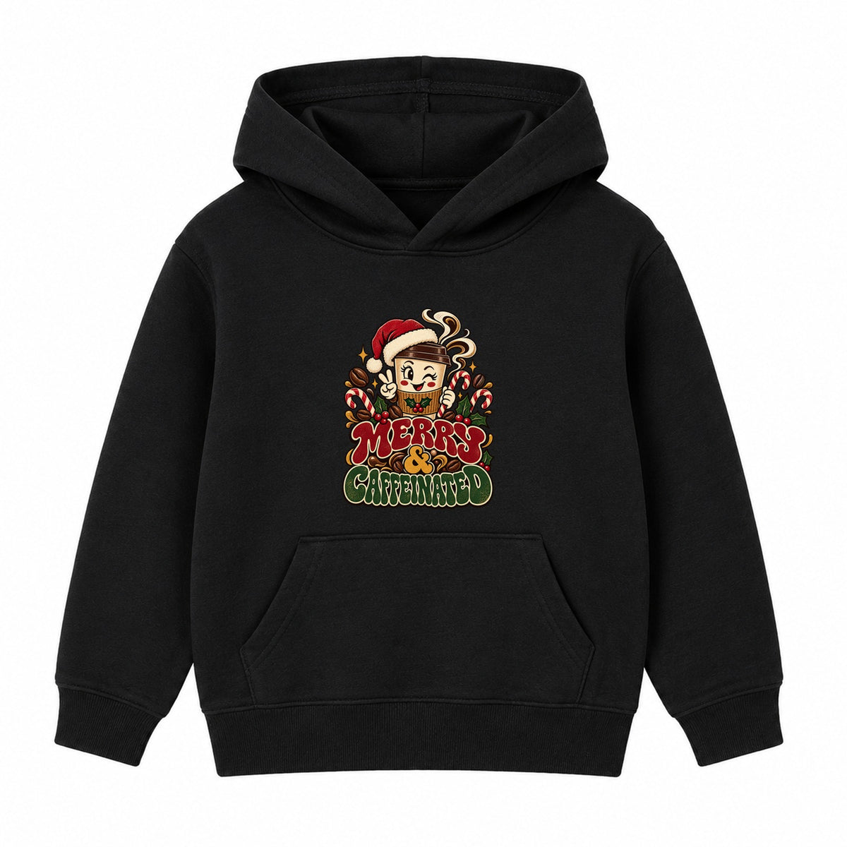 Merry & Caffeinated adult Christmas hoodie - Black