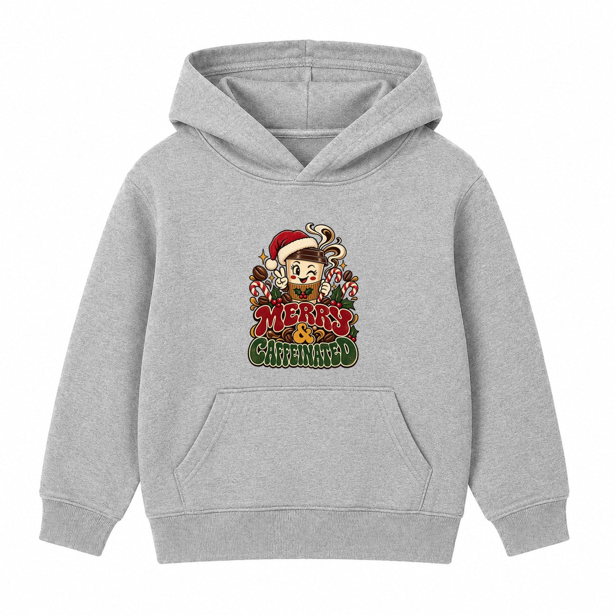 Merry & Caffeinated adult Christmas hoodie - Heather Grey