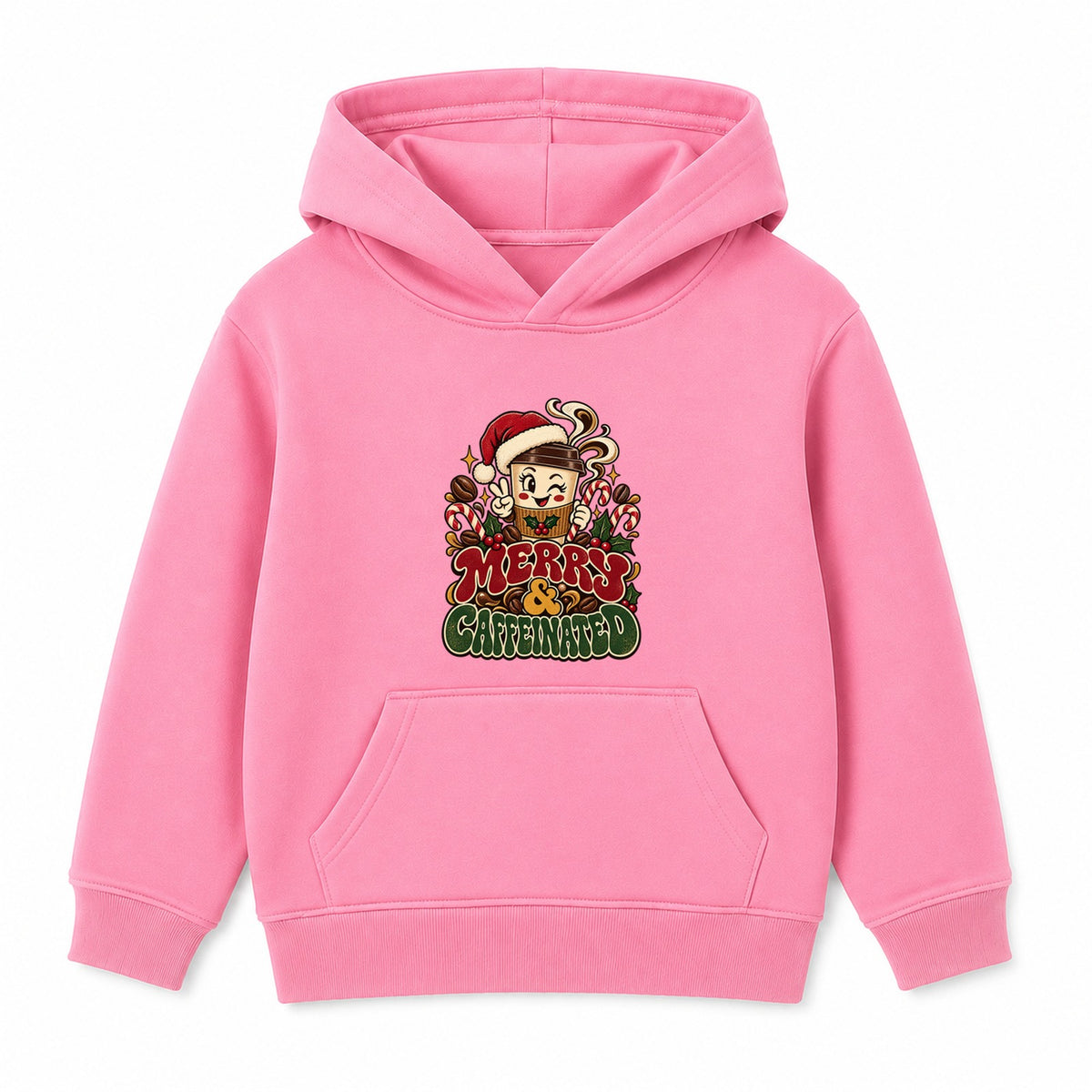 Merry & Caffeinated adult Christmas hoodie - Pink