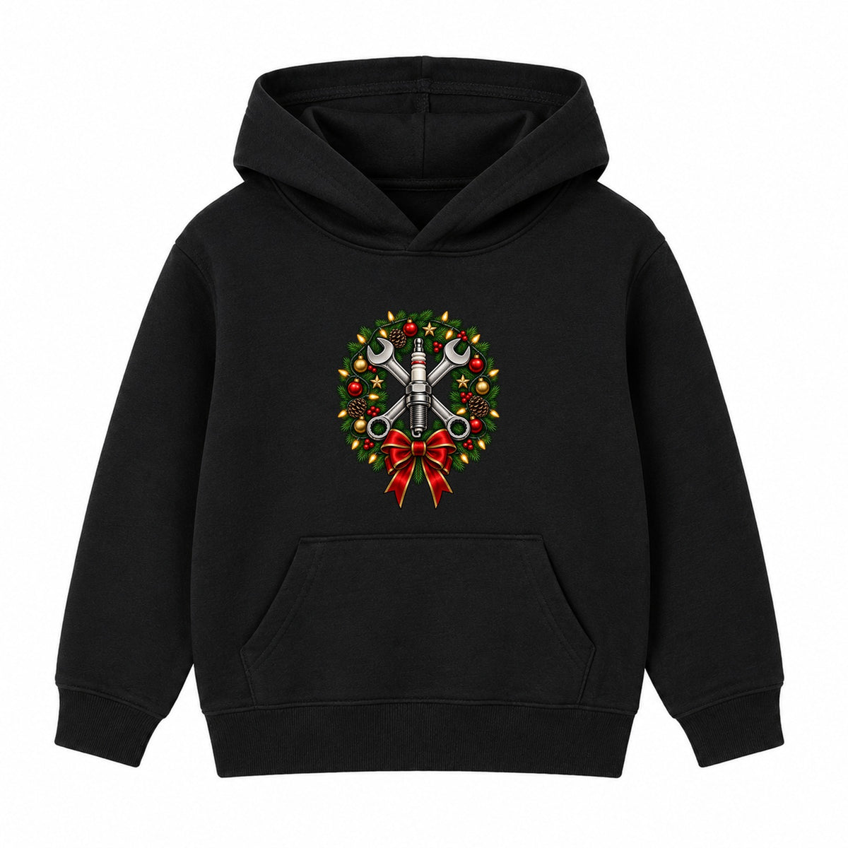 Mechanic Wreath adult Christmas hoodie - Black