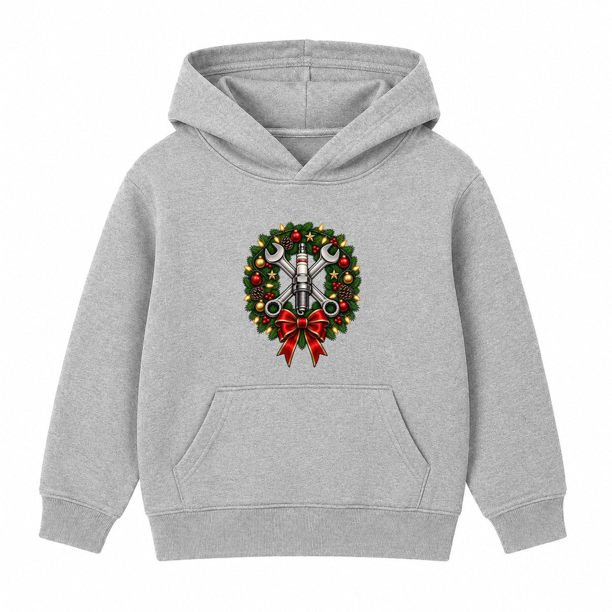 Mechanic Wreath adult Christmas hoodie - Heather Grey