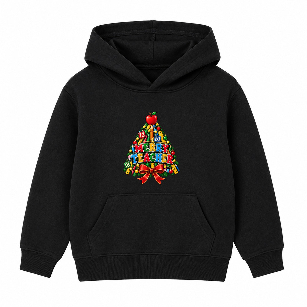 Merry Teacher adult Christmas hoodie - Black