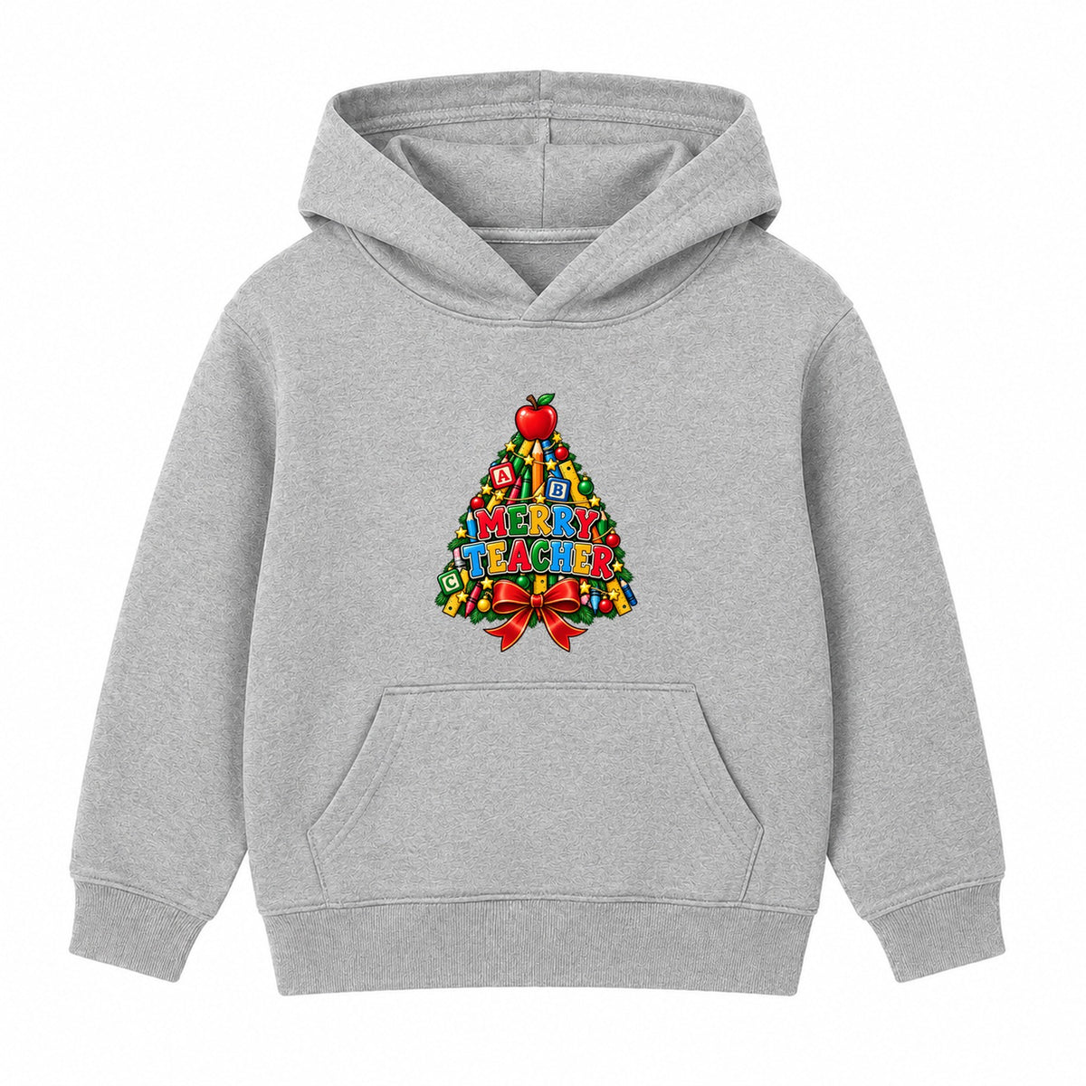 Merry Teacher adult Christmas hoodie - Heather Grey