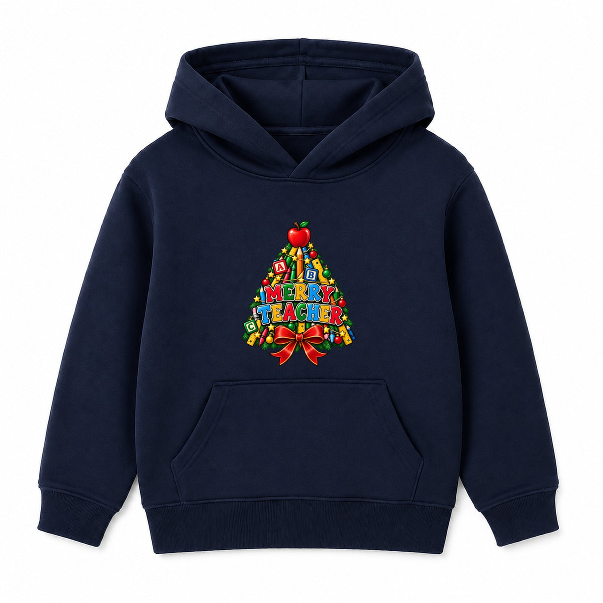Merry Teacher adult Christmas hoodie - Navy