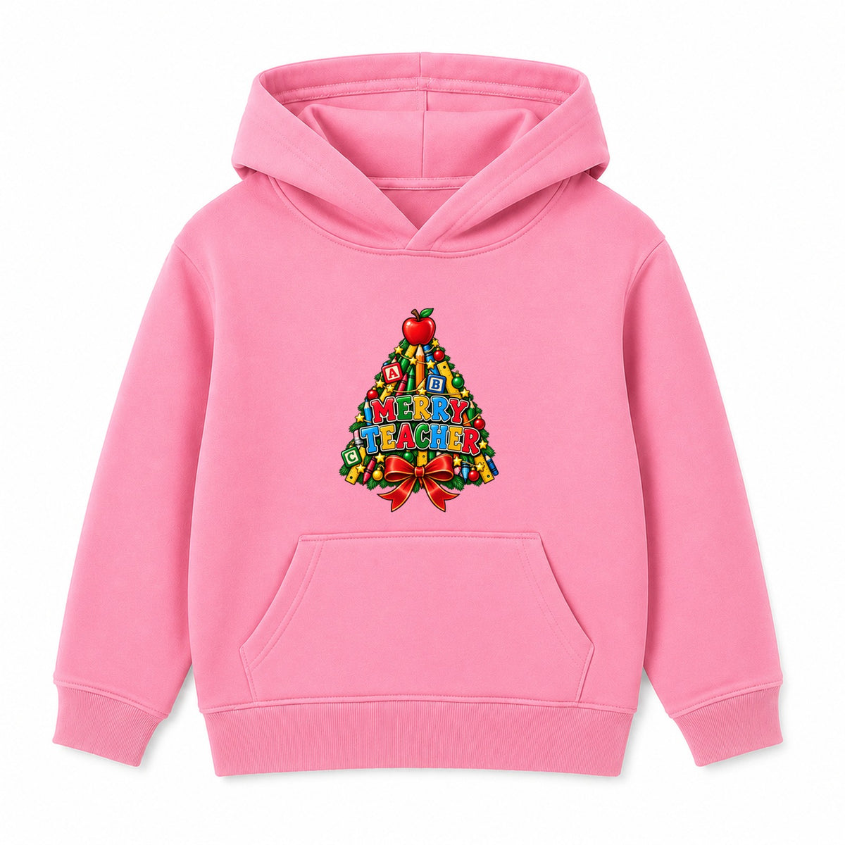 Merry Teacher adult Christmas hoodie - Pink