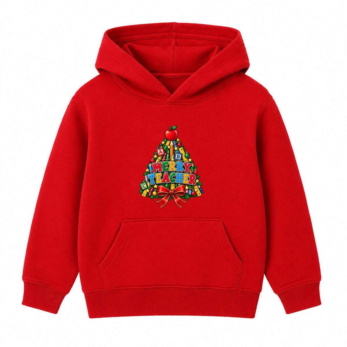 Merry Teacher adult Christmas hoodie - Red
