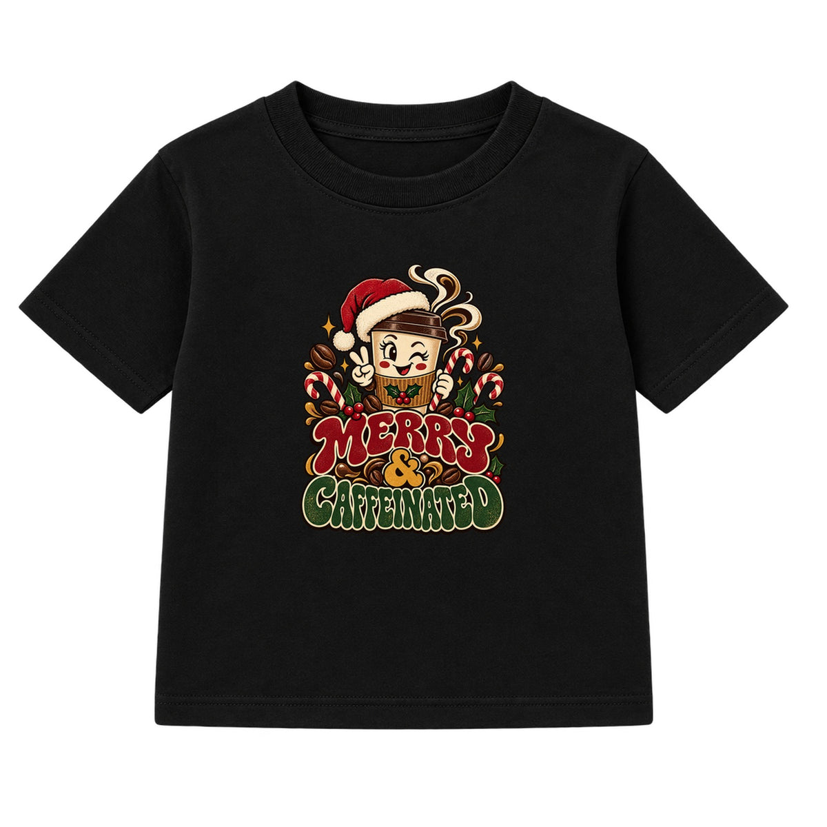 Merry & Caffeinated adult Christmas t-shirt - Black