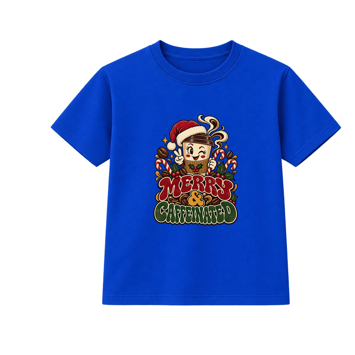Merry & Caffeinated adult Christmas t-shirt - Blue