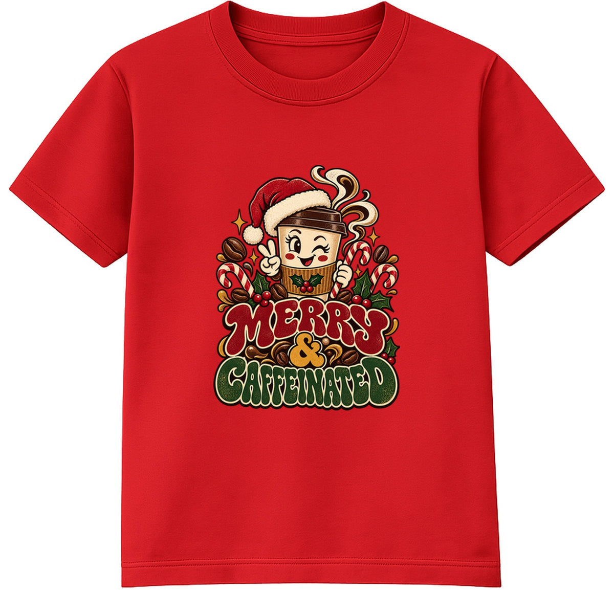Merry & Caffeinated adult Christmas t-shirt - Red