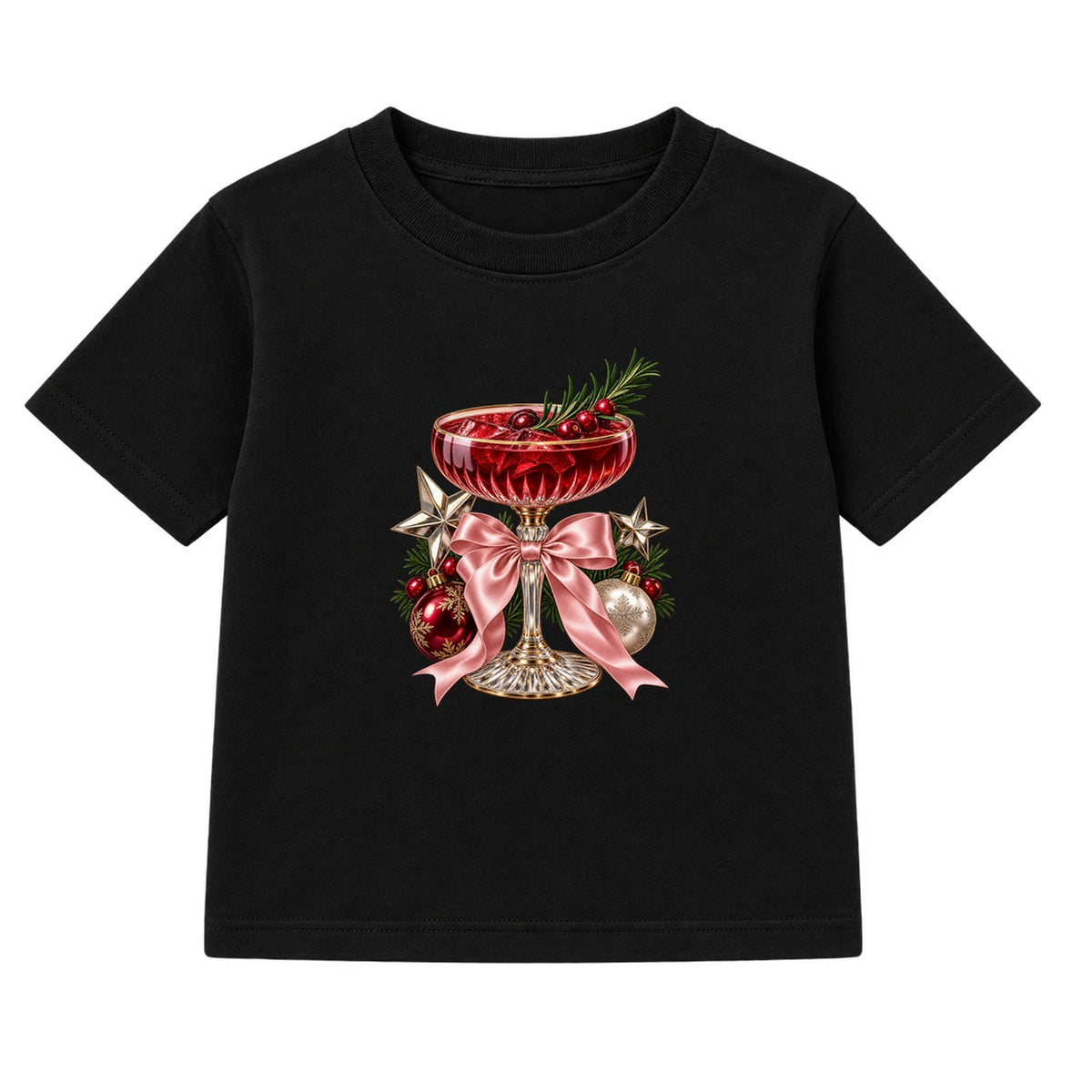Festive Cocktail Bow adult Christmas t-shirt - Black