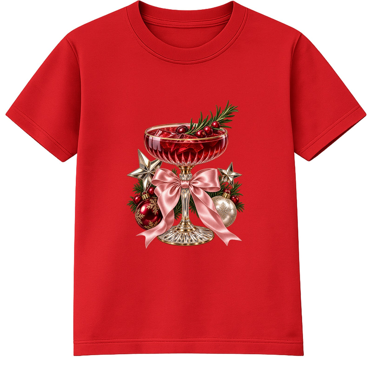 Festive Cocktail Bow adult Christmas t-shirt - Red