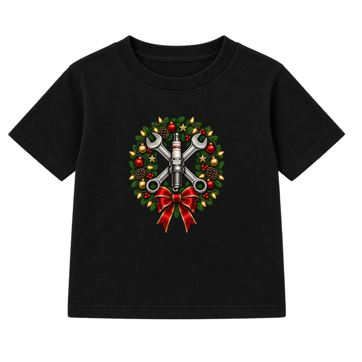Mechanic Wreath adult Christmas t-shirt - Black