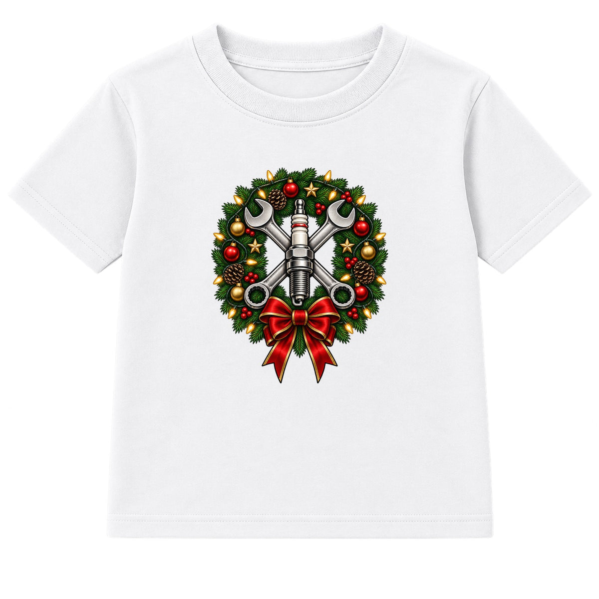 Mechanic Wreath adult Christmas t-shirt - White