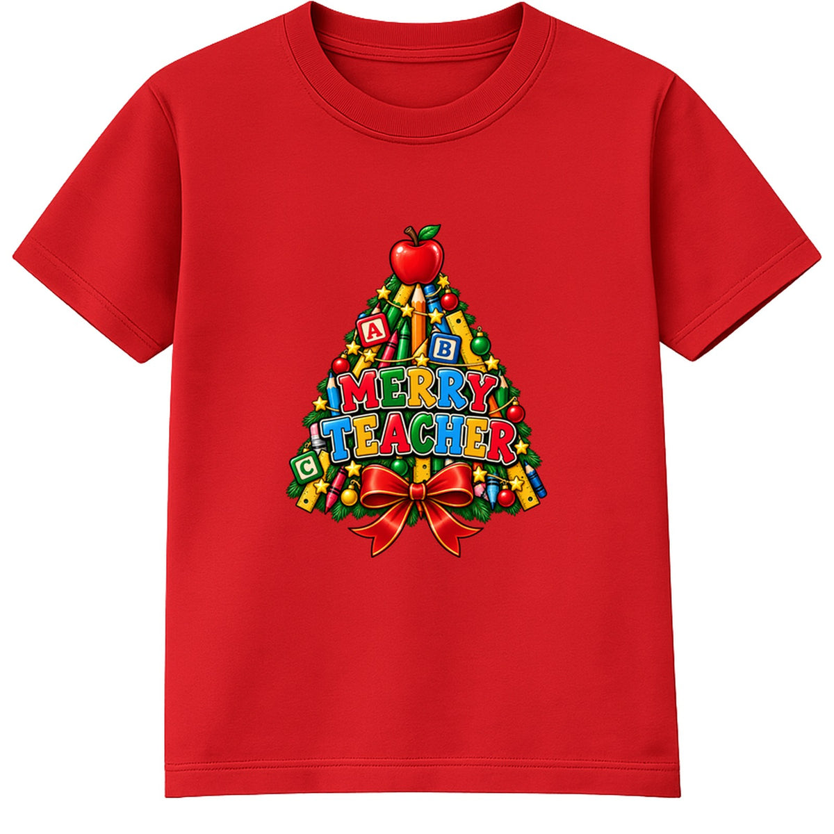 Merry Teacher adult Christmas t-shirt - Red