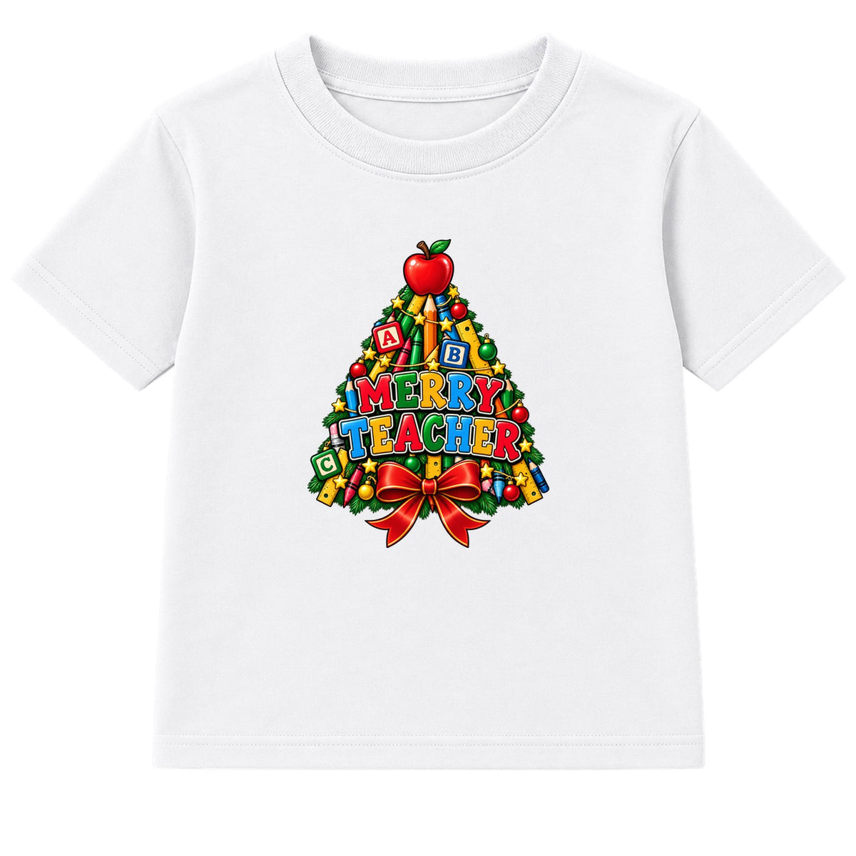 Merry Teacher adult Christmas t-shirt - White