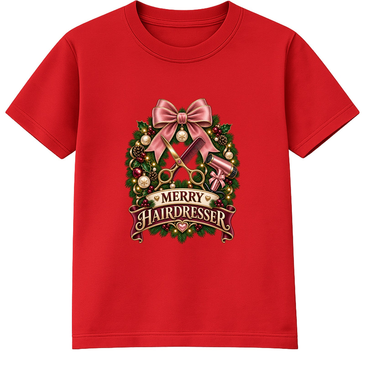 Merry Hairdresser adult Christmas t-shirt - Red