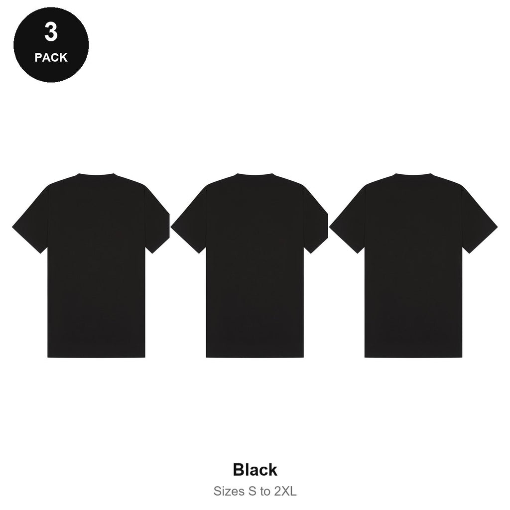 Mens Plain T-Shirts 3 Pack - 100% ringspun cotton 150gsm, Sizes S-2XL - Black