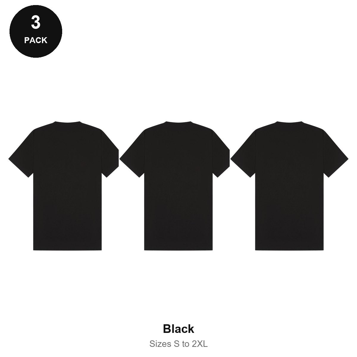 Mens Plain T-Shirts 3 Pack - 100% ringspun cotton 150gsm, Sizes S-2XL - Black