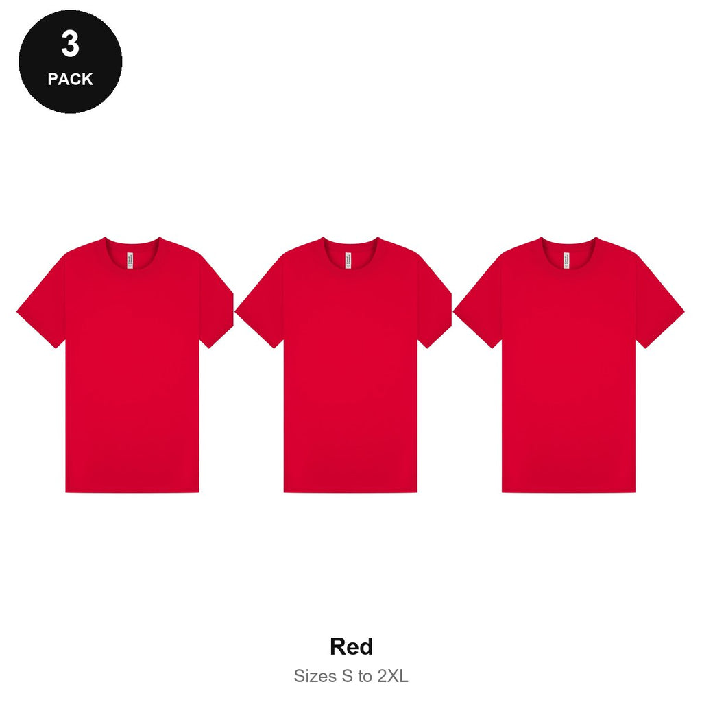 Mens Plain T-Shirts 3 Pack - 100% ringspun cotton 150gsm, Sizes S-2XL - Red