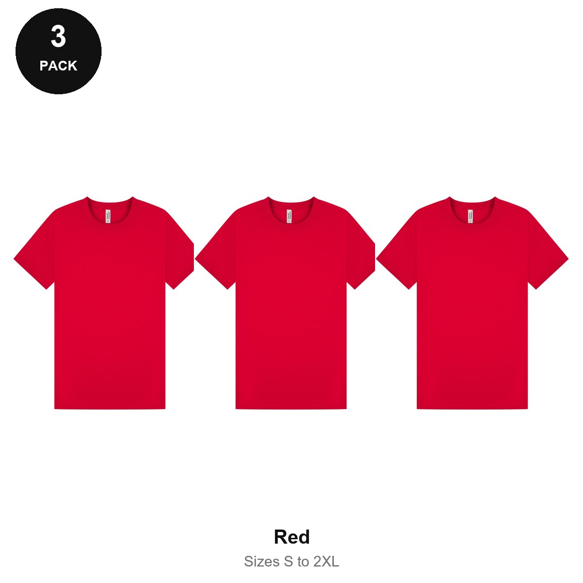 Mens Plain T-Shirts 3 Pack - 100% ringspun cotton 150gsm, Sizes S-2XL - Red