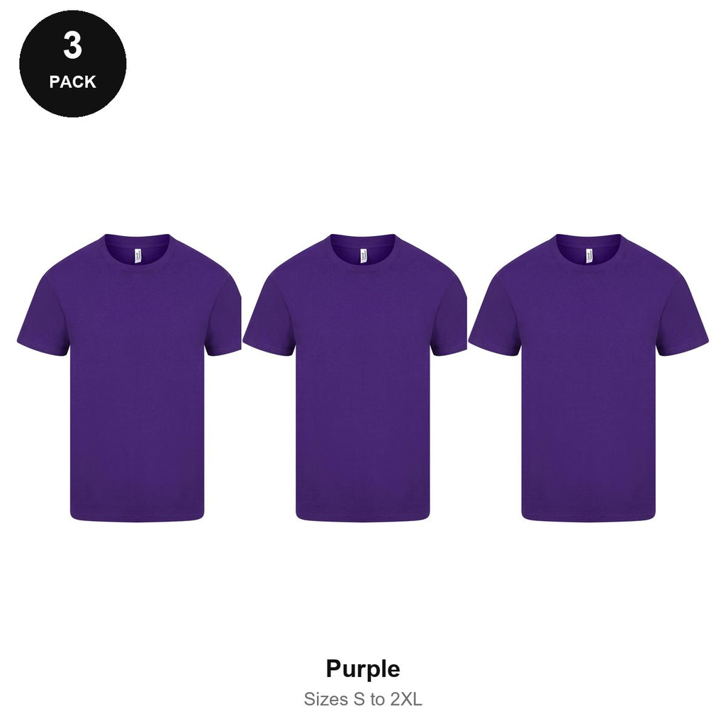 Mens Plain T-Shirts 3 Pack - 100% ringspun cotton 150gsm, Sizes S-2XL - Purple