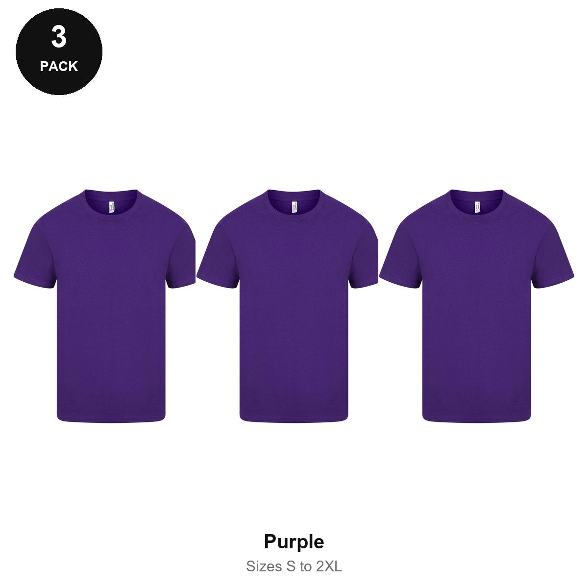 Mens Plain T-Shirts 3 Pack - 100% ringspun cotton 150gsm, Sizes S-2XL - Purple