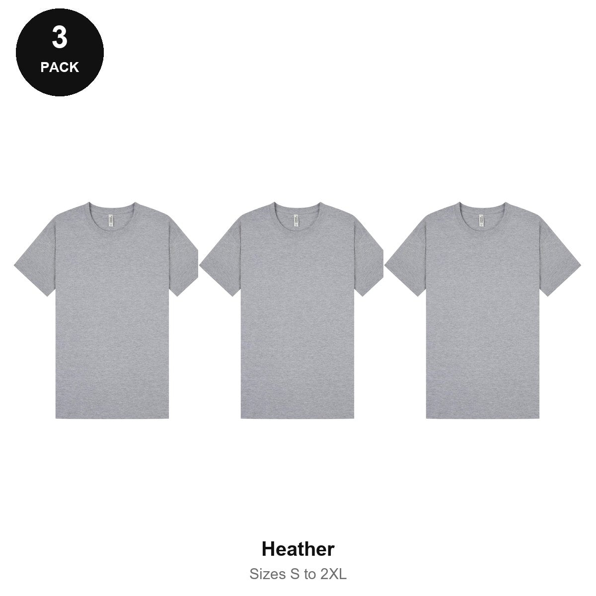 Mens Plain T-Shirts 3 Pack - 100% ringspun cotton 150gsm, Sizes S-2XL - Heather