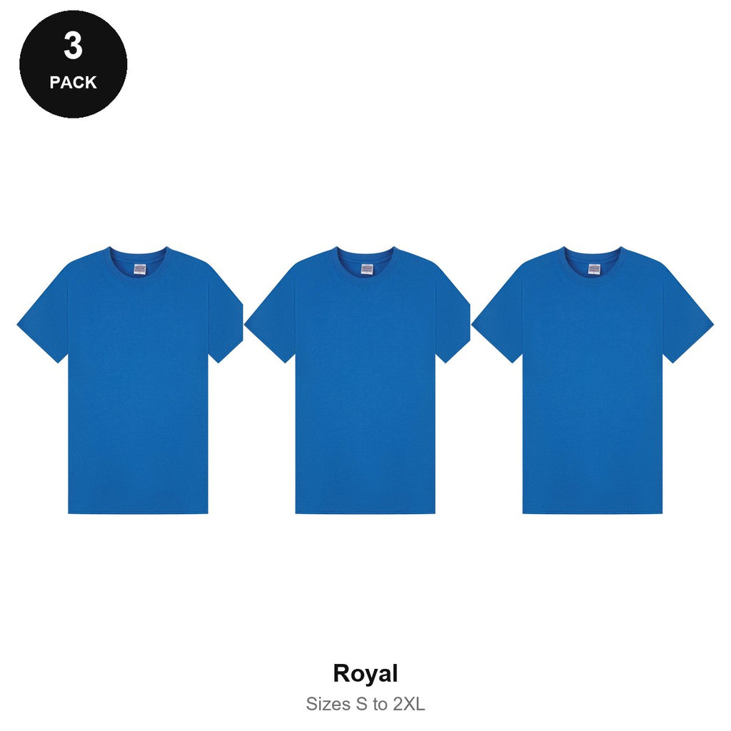 Mens Plain T-Shirts 3 Pack - 100% ringspun cotton 150gsm, Sizes S-2XL - Royal