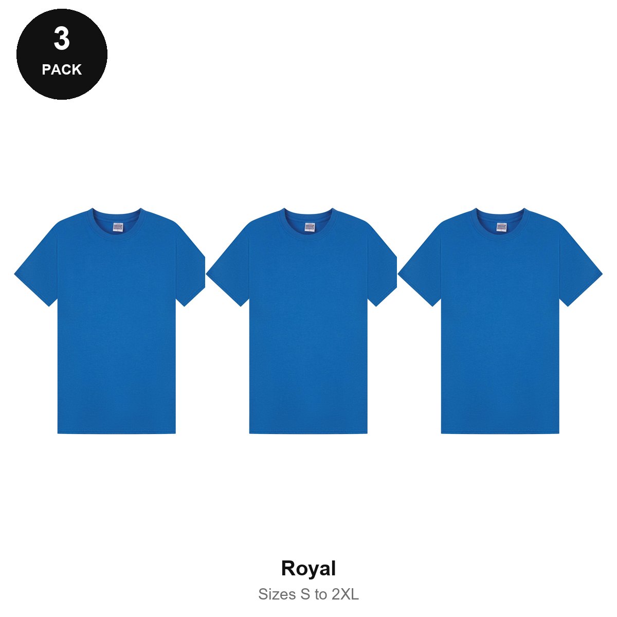 Mens Plain T-Shirts 3 Pack - 100% ringspun cotton 150gsm, Sizes S-2XL - Royal
