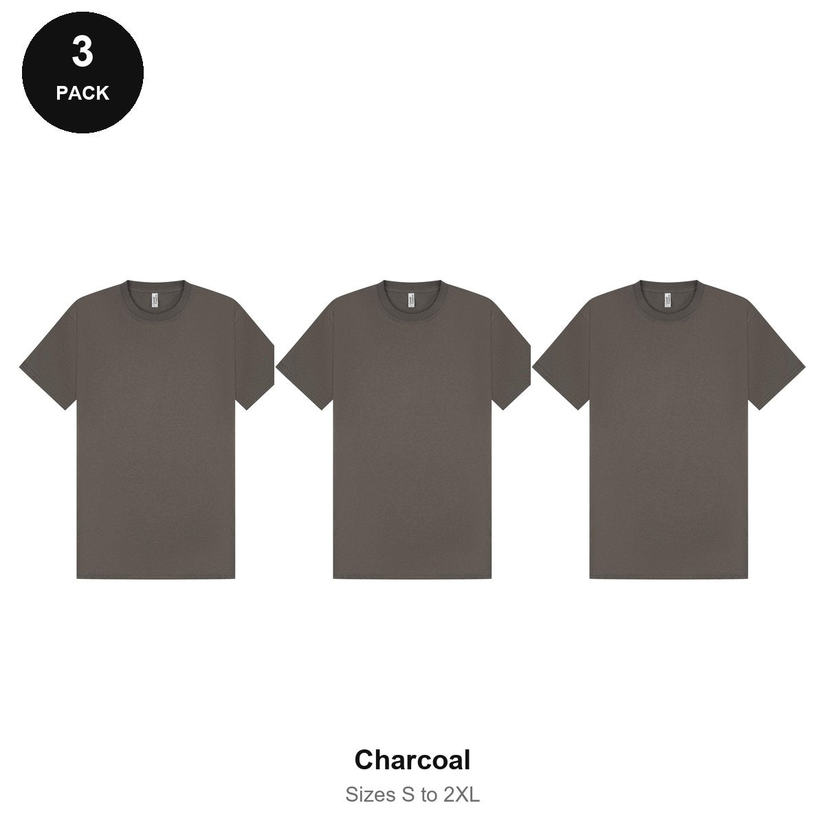 Mens Plain T-Shirts 3 Pack - 100% ringspun cotton 150gsm, Sizes S-2XL - Charcoal