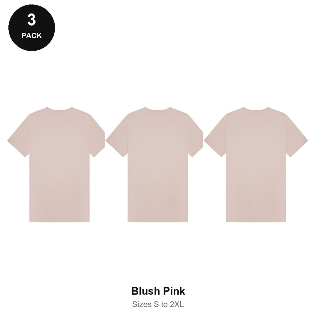 Mens Plain T-Shirts 3 Pack - 100% ringspun cotton 150gsm, Sizes S-2XL - Blush Pink