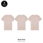 Mens Plain T-Shirts 3 Pack - 100% ringspun cotton 150gsm, Sizes S-2XL - Blush Pink
