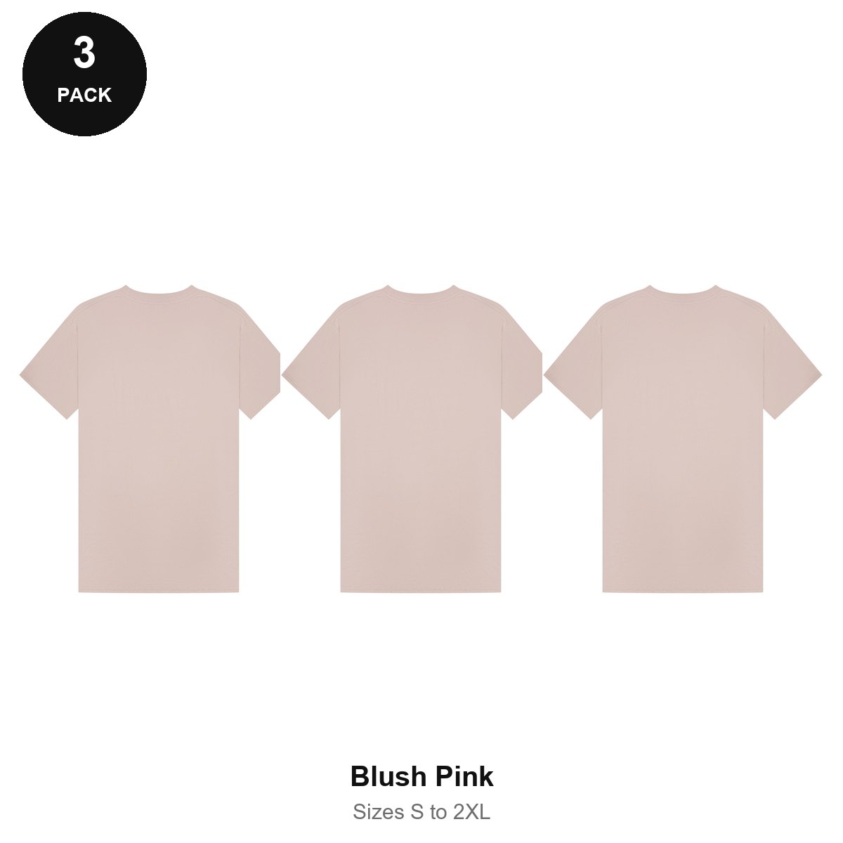 Mens Plain T-Shirts 3 Pack - 100% ringspun cotton 150gsm, Sizes S-2XL - Blush Pink