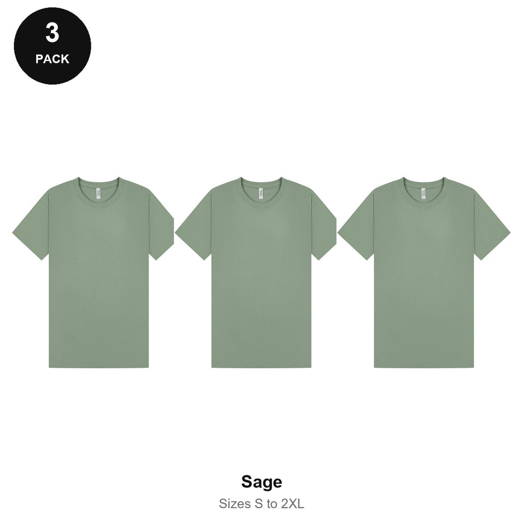Mens Plain T-Shirts 3 Pack - 100% ringspun cotton 150gsm, Sizes S-2XL - Sage