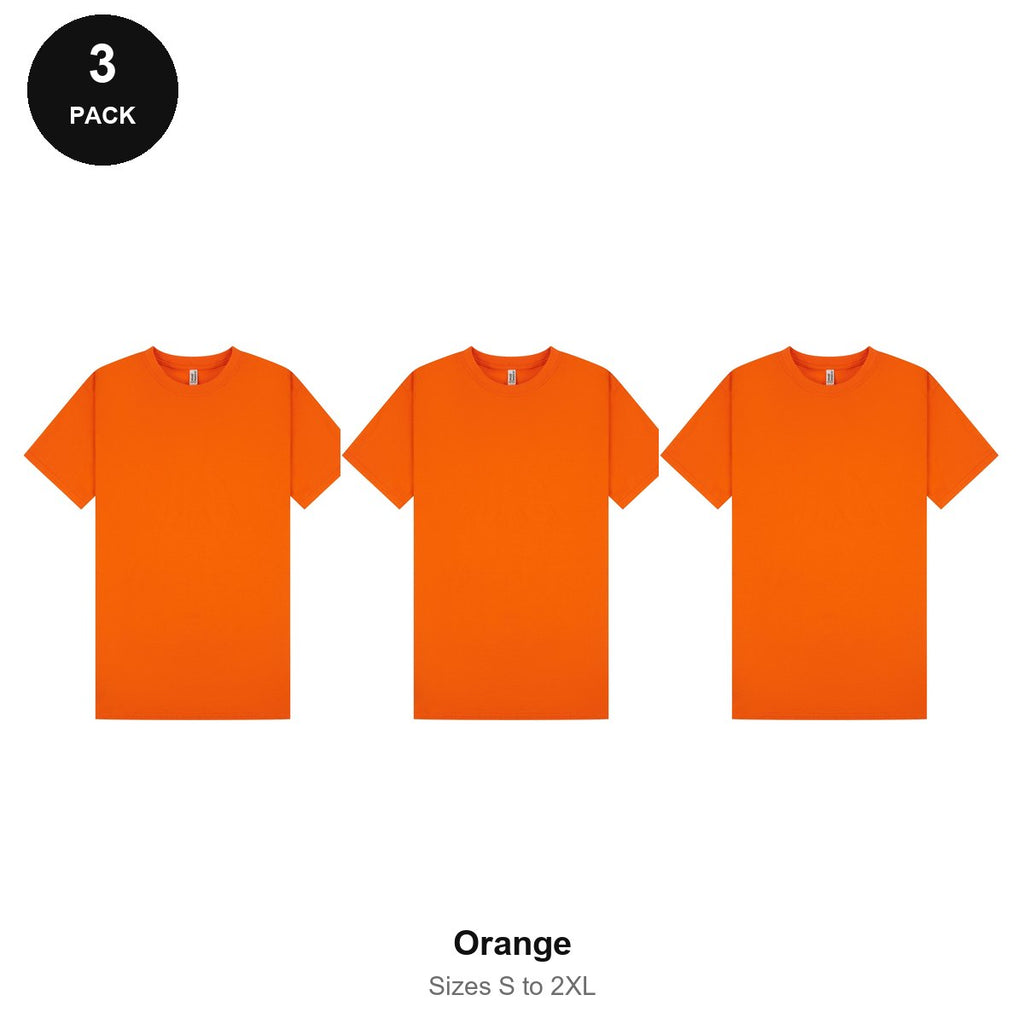 Mens Plain T-Shirts 3 Pack - 100% ringspun cotton 150gsm, Sizes S-2XL - Orange
