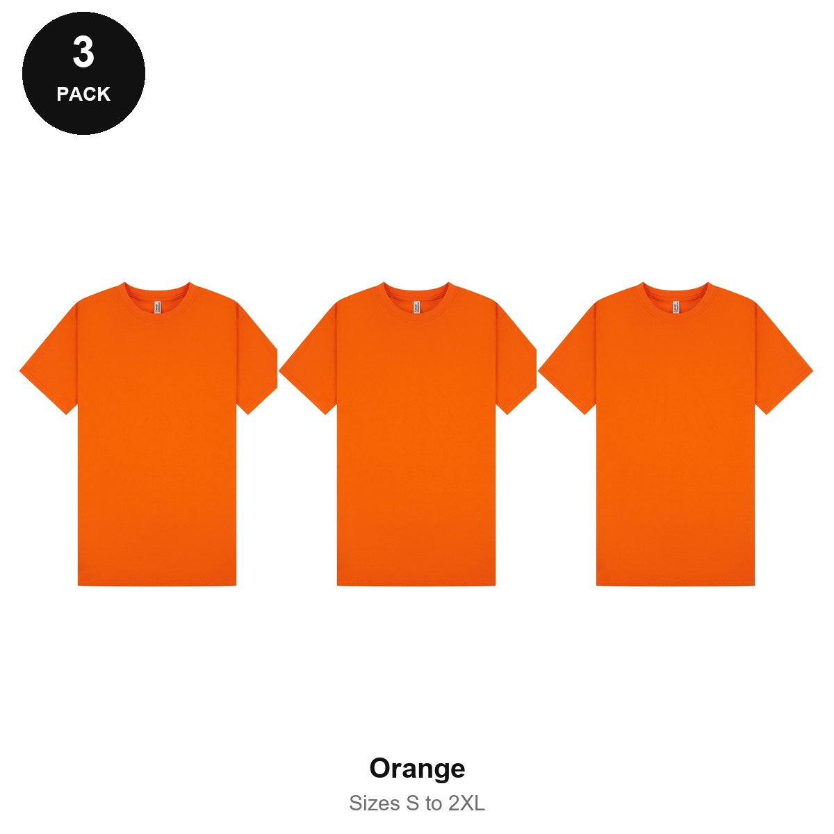 Mens Plain T-Shirts 3 Pack - 100% ringspun cotton 150gsm, Sizes S-2XL - Orange