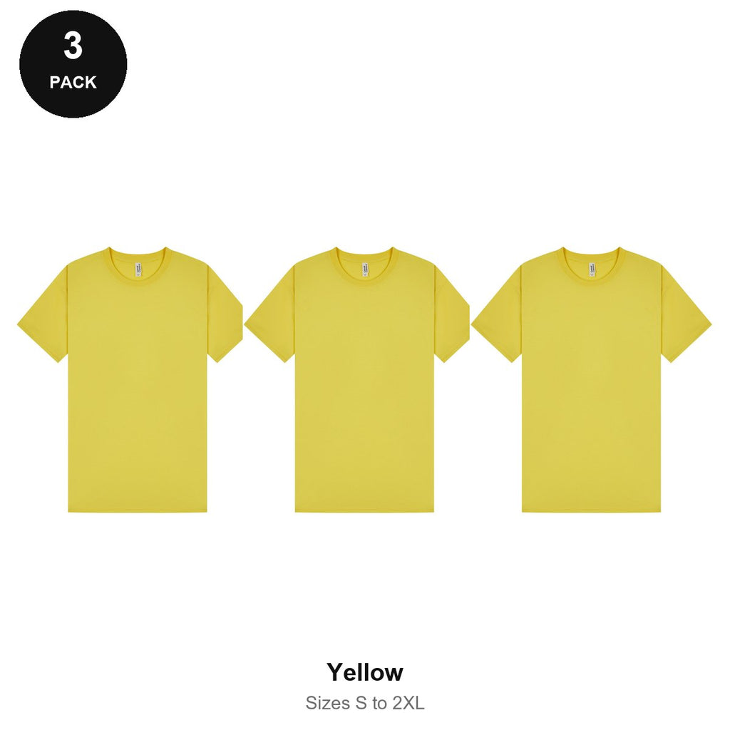 Mens Plain T-Shirts 3 Pack - 100% ringspun cotton 150gsm, Sizes S-2XL - Yellow