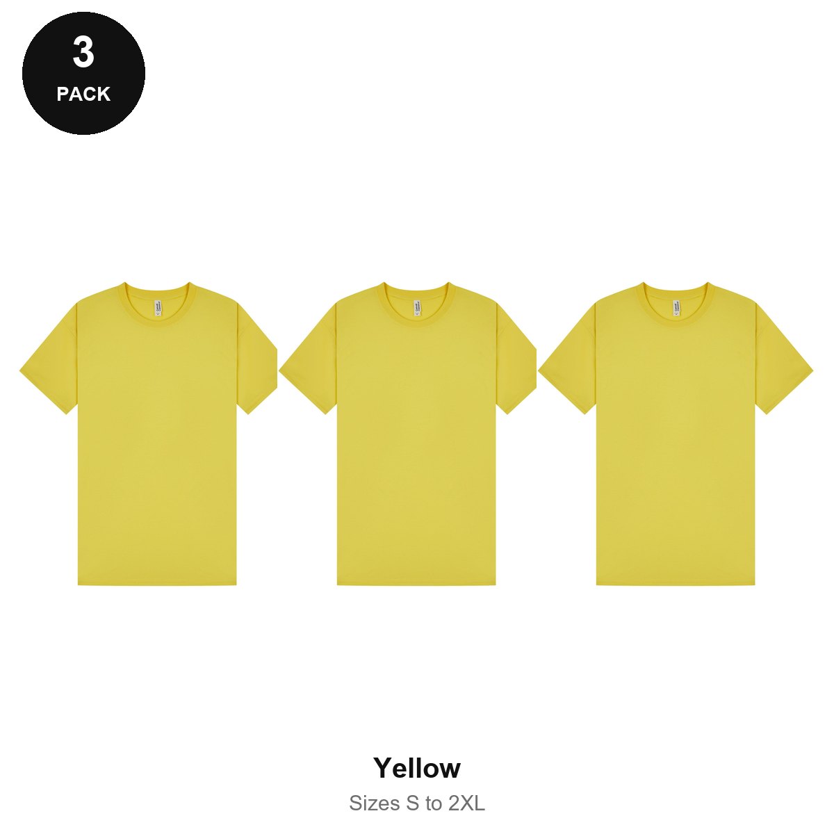 Mens Plain T-Shirts 3 Pack - 100% ringspun cotton 150gsm, Sizes S-2XL - Yellow