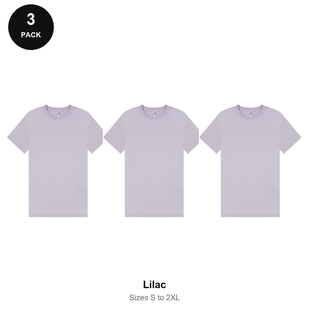 Mens Plain T-Shirts 3 Pack - 100% ringspun cotton 150gsm, Sizes S-2XL - Lilac