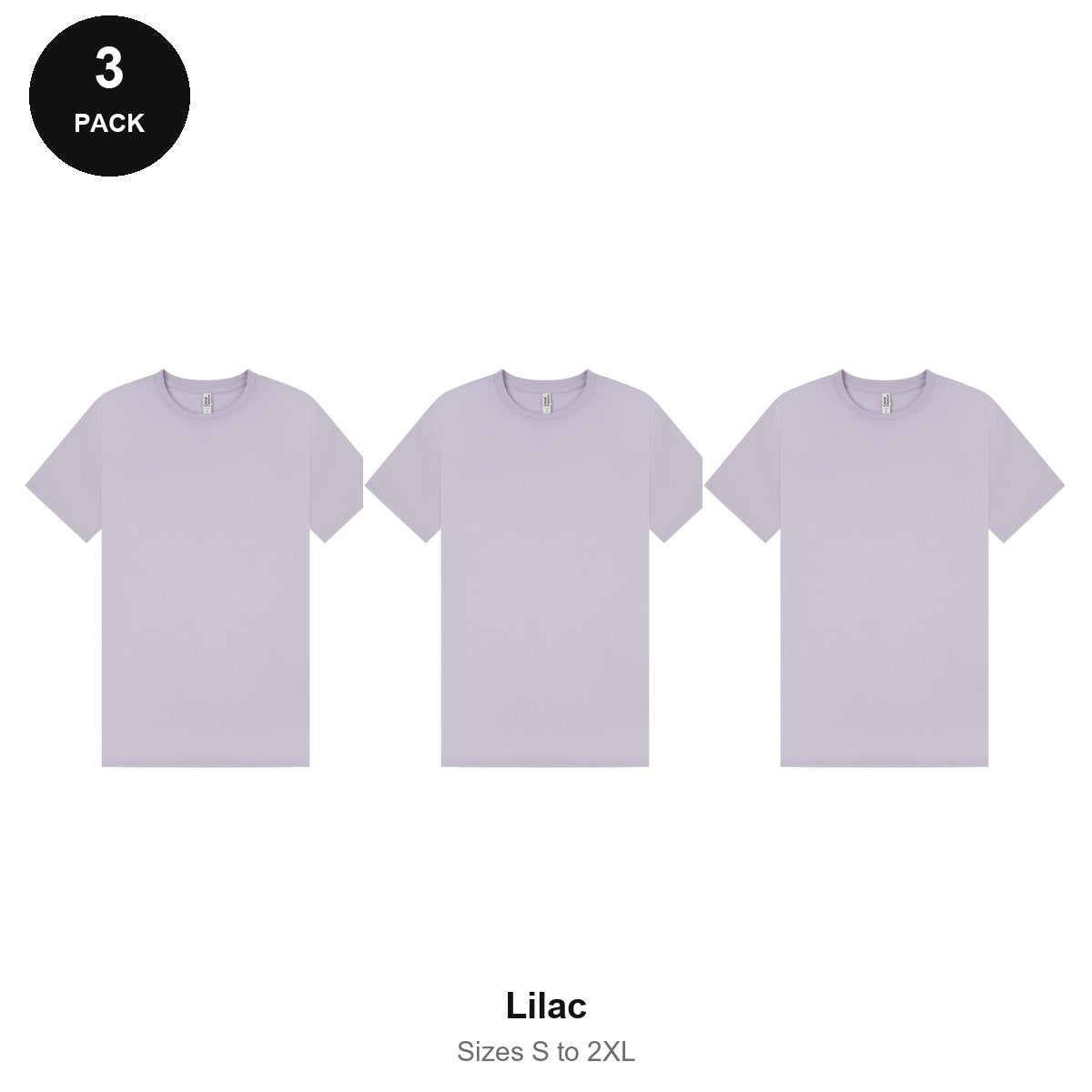 Mens Plain T-Shirts 3 Pack - 100% ringspun cotton 150gsm, Sizes S-2XL - Lilac