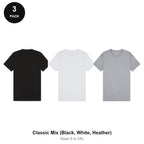 Mens Plain T-Shirts 3 Pack - 100% ringspun cotton 150gsm, Sizes S-2XL - Classic Mix (Black, White, Heather)