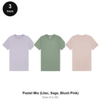 Mens Plain T-Shirts 3 Pack - 100% ringspun cotton 150gsm, Sizes S-2XL - Pastel Mix (Lilac, Sage, Blush Pink)
