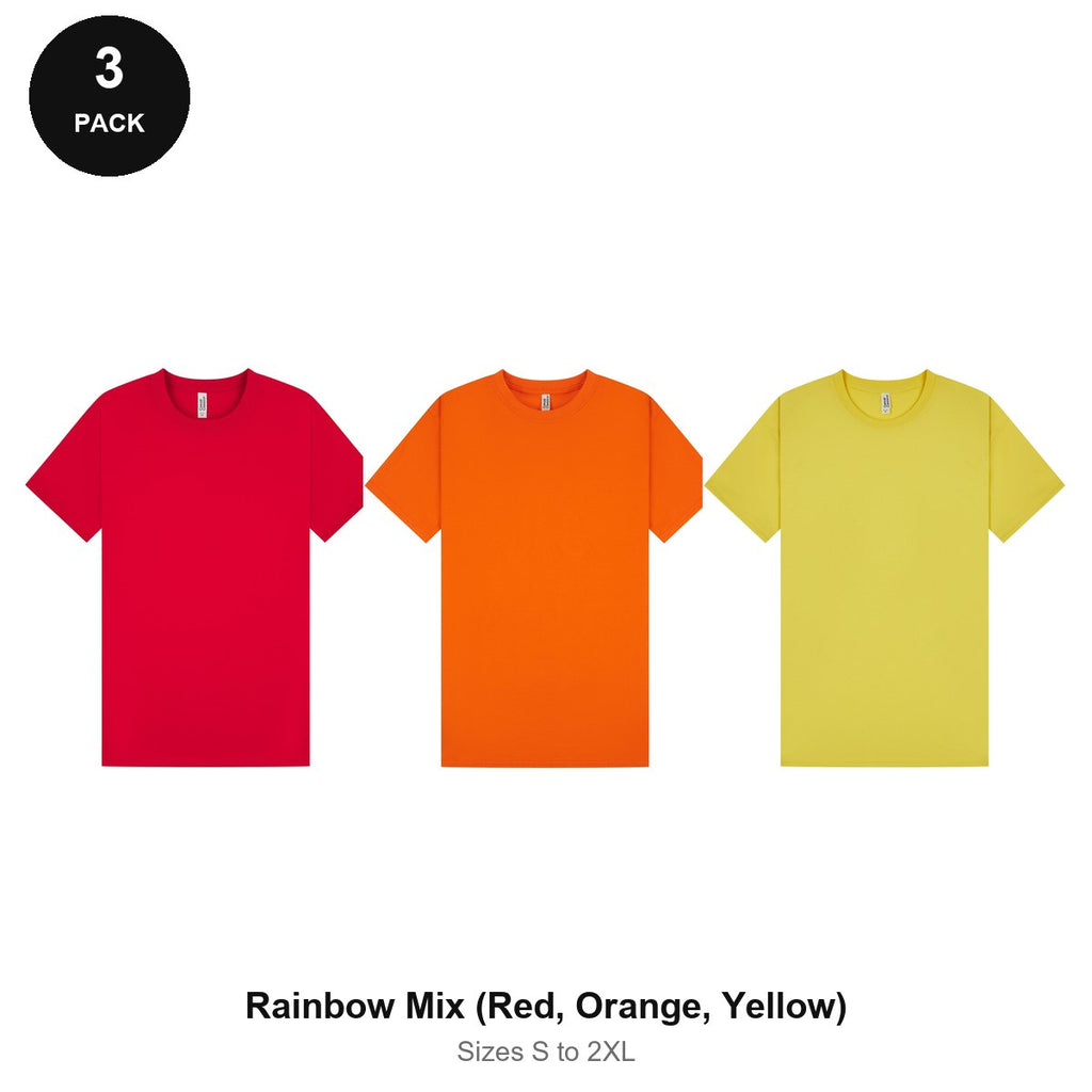 Mens Plain T-Shirts 3 Pack - 100% ringspun cotton 150gsm, Sizes S-2XL - Rainbow Mix (Red, Orange, Yellow)