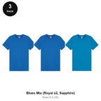 Mens Plain T-Shirts 3 Pack - 100% ringspun cotton 150gsm, Sizes S-2XL - Blues Mix (Royal x2, Sapphire)
