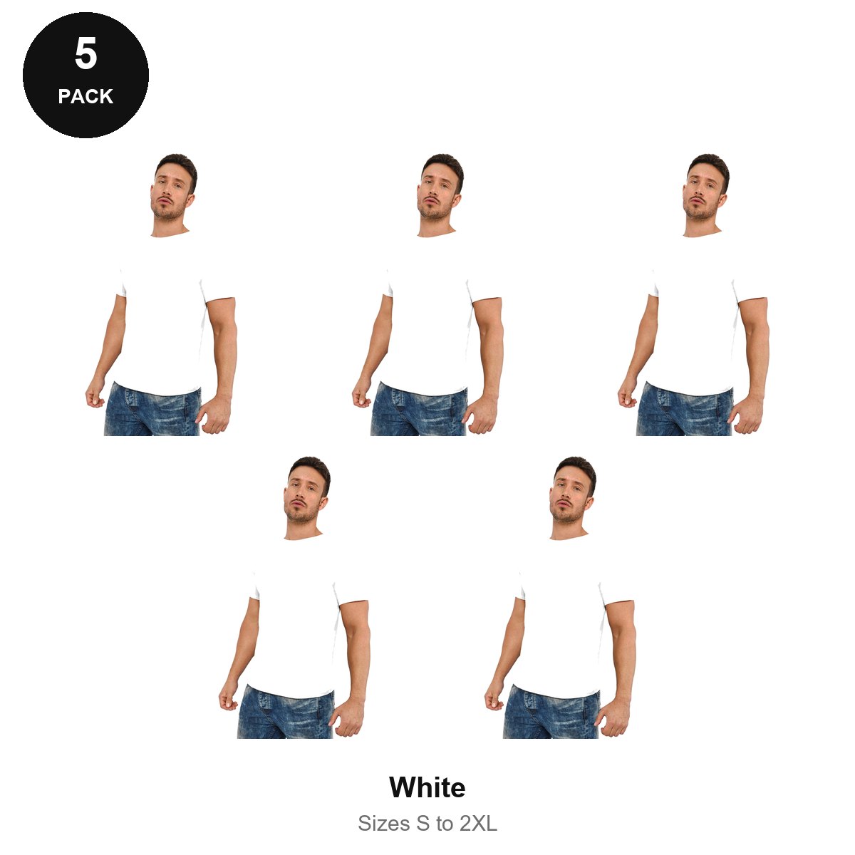 Organic Cotton T-Shirts 5 Pack - 100% organic cotton 150gsm, Sizes S-2XL - White