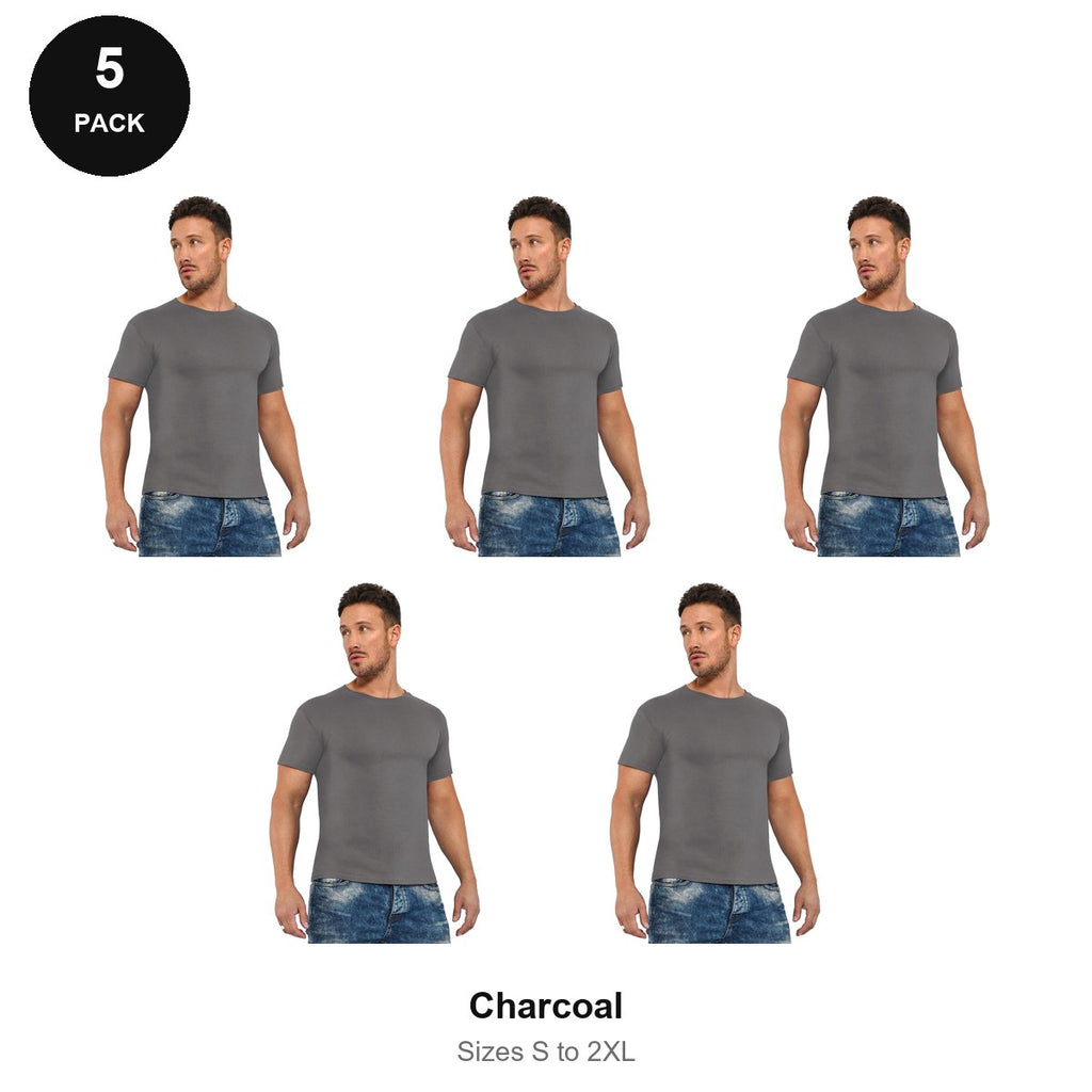 Organic Cotton T-Shirts 5 Pack - 100% organic cotton 150gsm, Sizes S-2XL - Charcoal