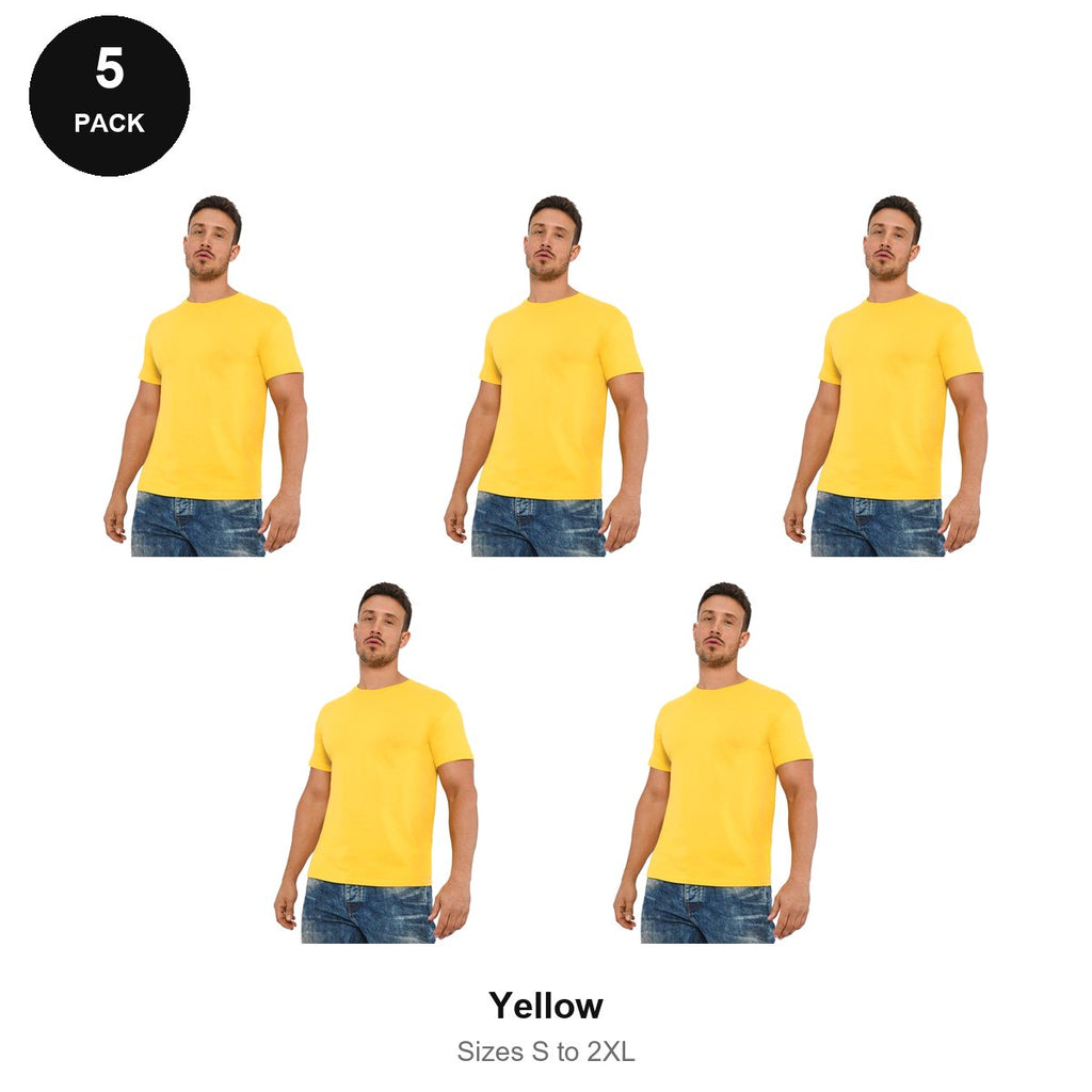 Organic Cotton T-Shirts 5 Pack - 100% organic cotton 150gsm, Sizes S-2XL - Yellow