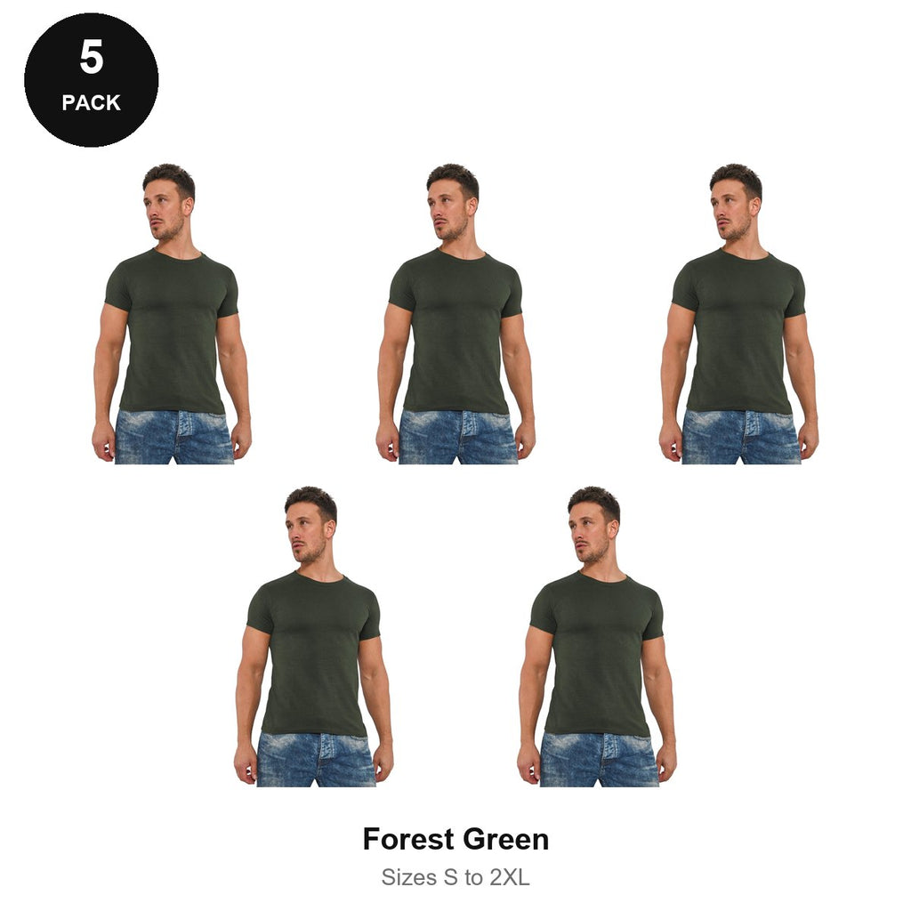 Organic Cotton T-Shirts 5 Pack - 100% organic cotton 150gsm, Sizes S-2XL - Forest Green