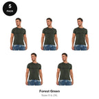 Organic Cotton T-Shirts 5 Pack - 100% organic cotton 150gsm, Sizes S-2XL - Forest Green