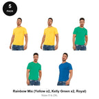 Organic Cotton T-Shirts 5 Pack - 100% organic cotton 150gsm, Sizes S-2XL - Rainbow Mix (Yellow x2, Kelly Green x2, Royal)